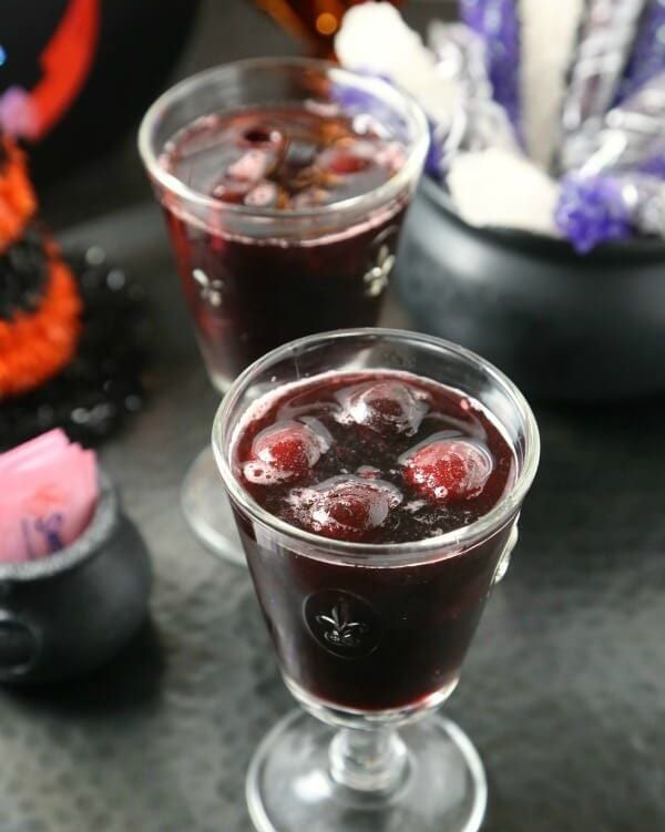 blood red rum punch with frozen cherries