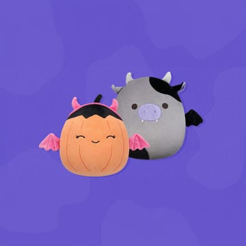 margie pumpkin, bridgette grey and black cow bat, halloween squishmallows