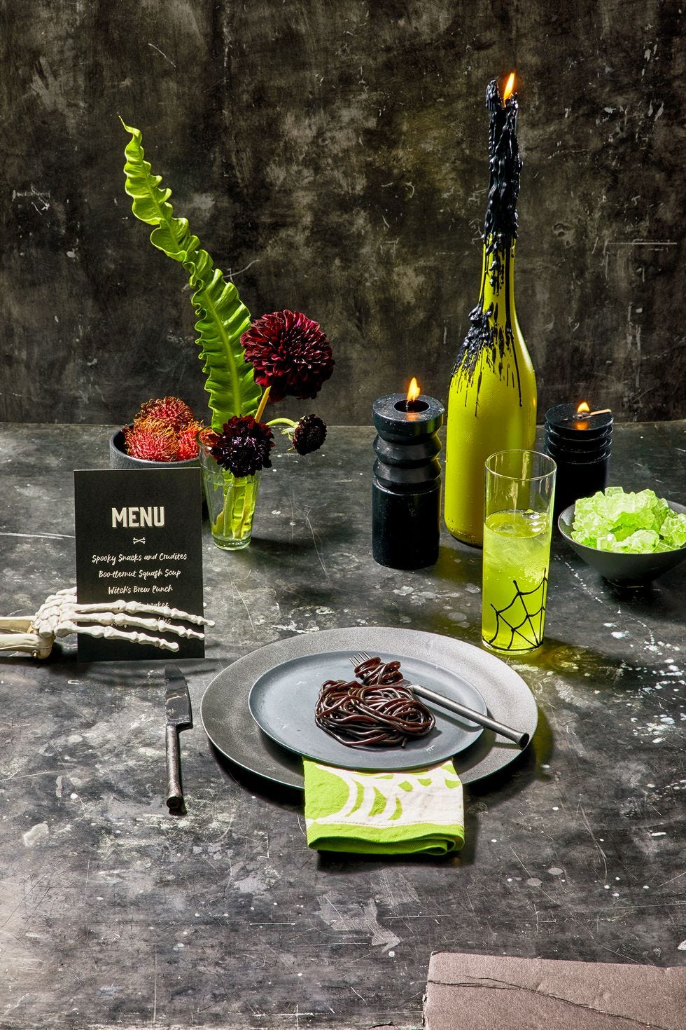 decoración de mesa en verde
