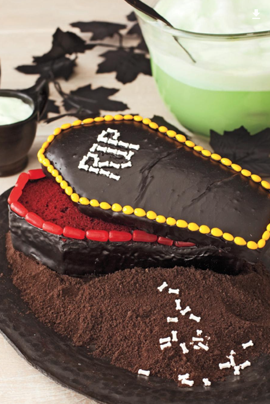 Creepy (yet delicious) coffin cakes: chocolate cake, peanut butter