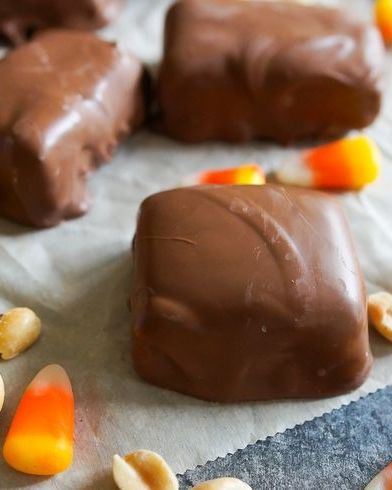 homemade butterfingers with candy corn on side