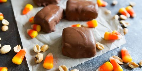 homemade butterfingers with candy corn on side
