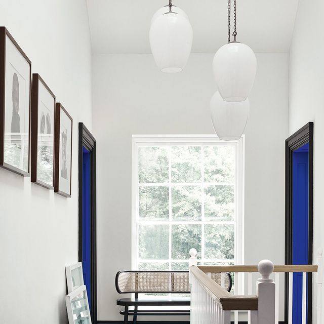 White Hallway Walls With Black Trim Design Ideas