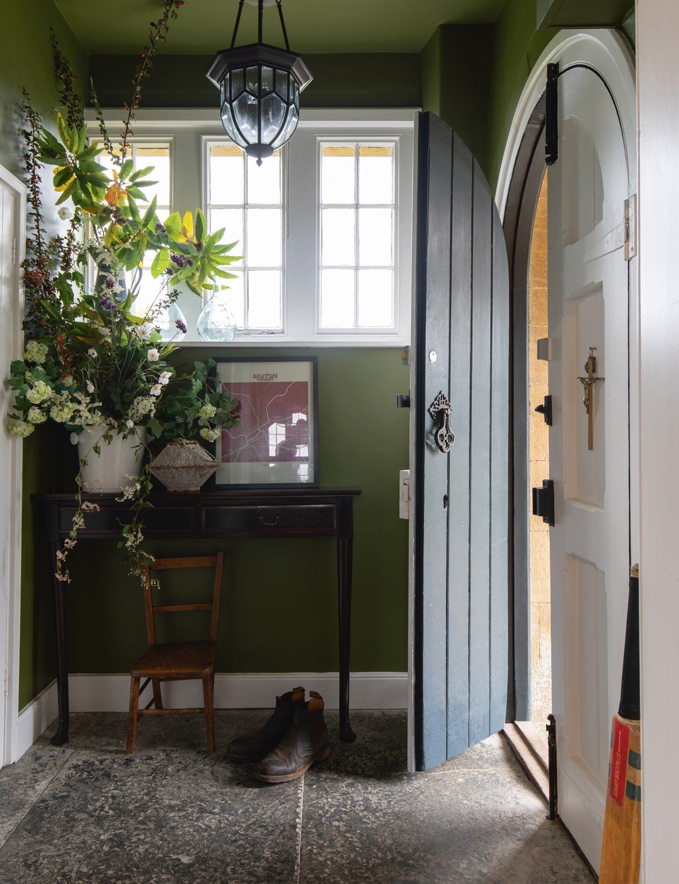 olive green paint hallway