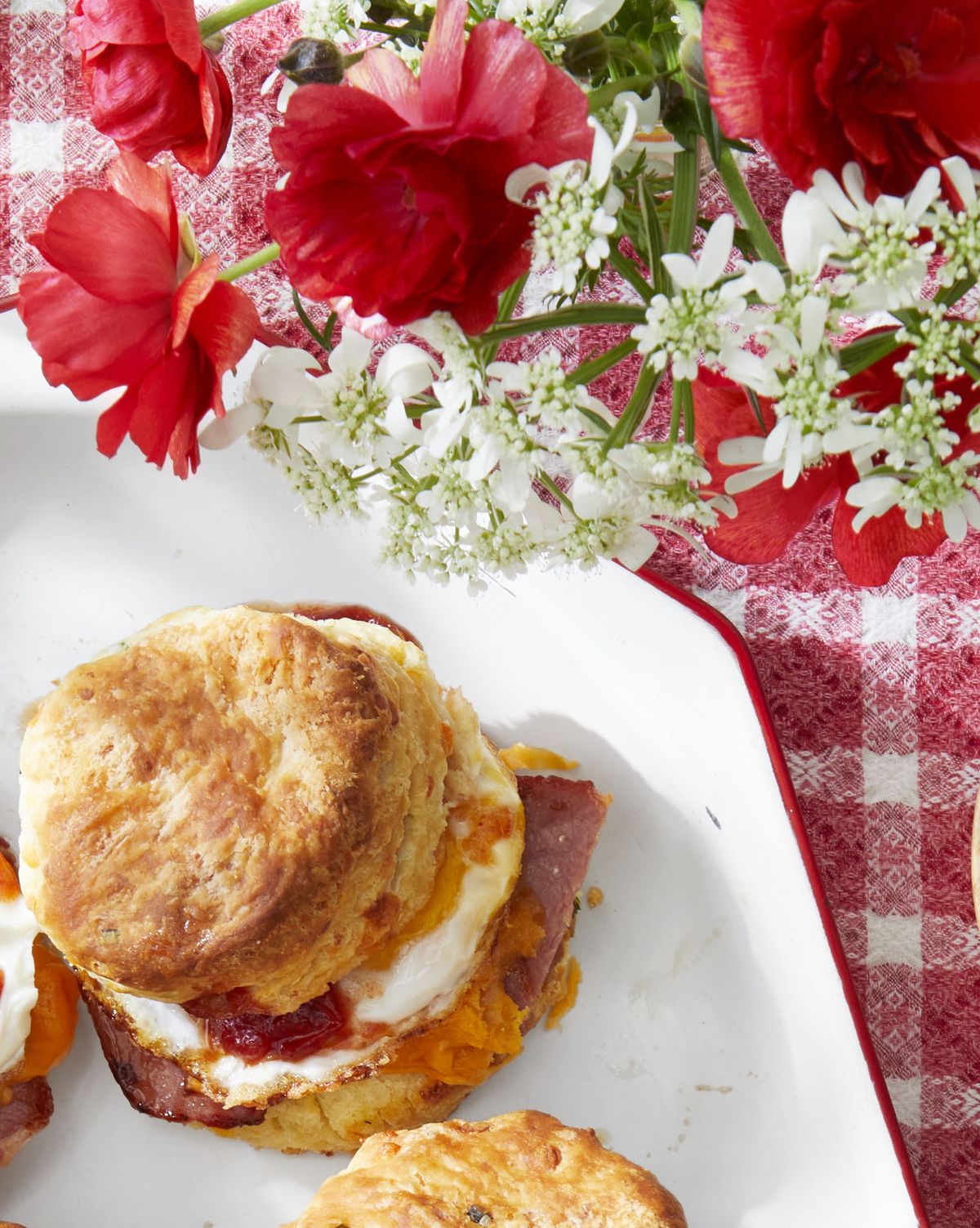 egg and biscuit sandwiches with tomato jam