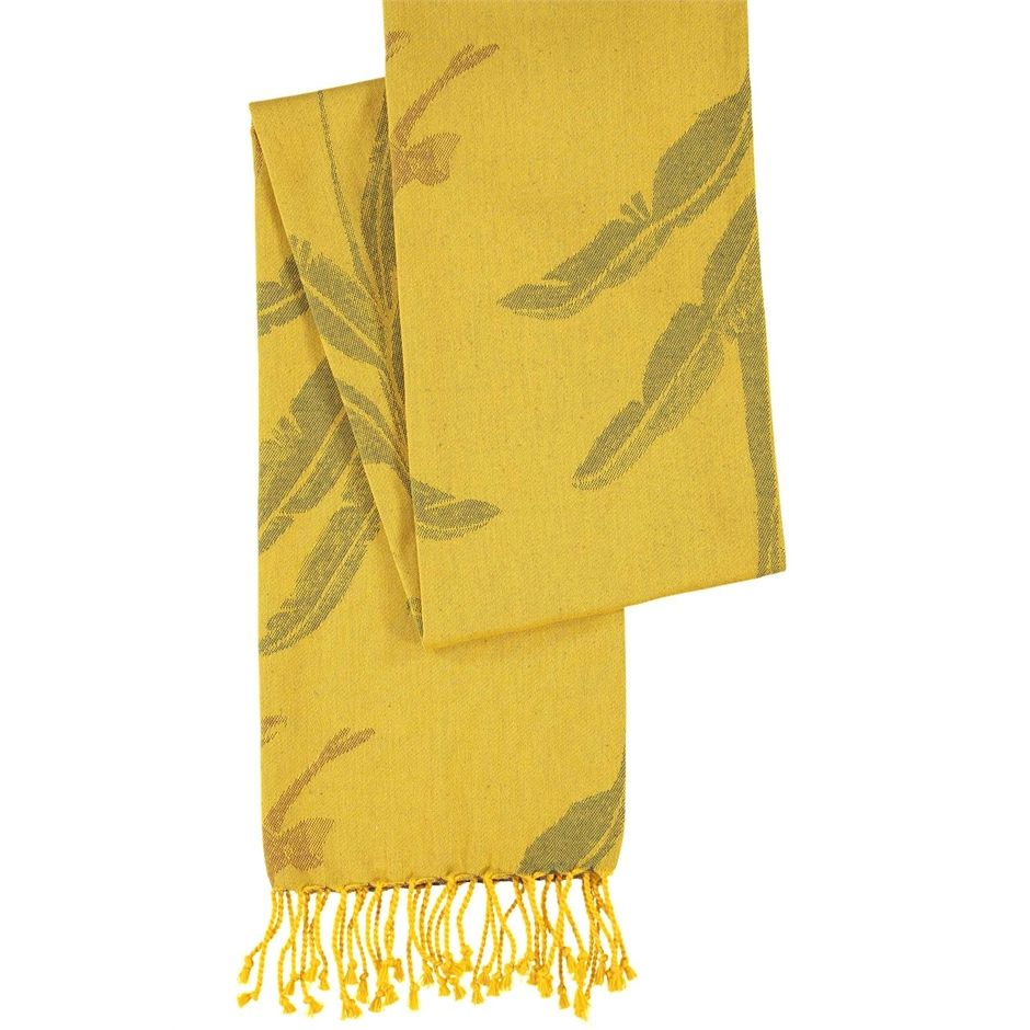 Yellow, Stole, Leaf, Scarf, Textile, Linens, Fashion accessory, 