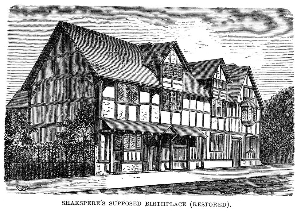 vintage engraving from 1877 of showing the birthplace of william shakespeare shakespeare's birthplace is a carefully restored 16th century half timbered house situated in henley street, stratford upon avon, warwickshire, england, where it is believed that william shakespeare was born in 1564 and spent his childhood years