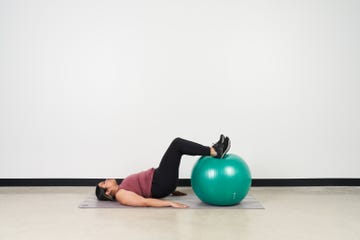 trainer kristine zabala performing a series of hamstring strength exercises