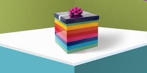 hand above colourful gift