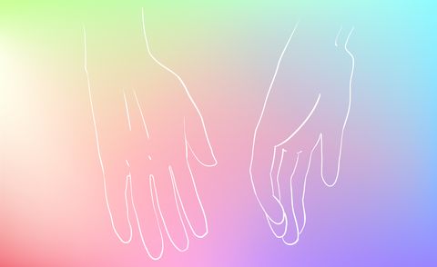 hand holding vector icon, rainbow background