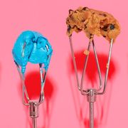 hand mixer attachments with frosting and cookie batter