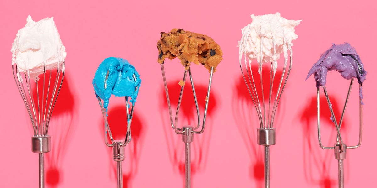 hand mixer attachments with frosting and cookie batter