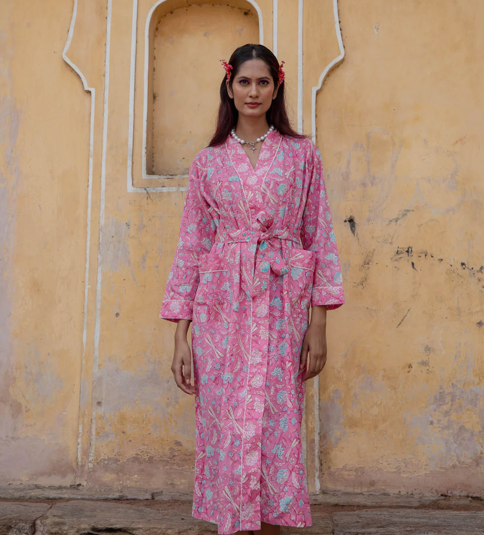 hand printed cotton kimono robe