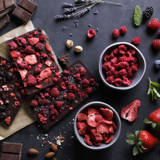 handmade chocolate with lyophilized berry fruits