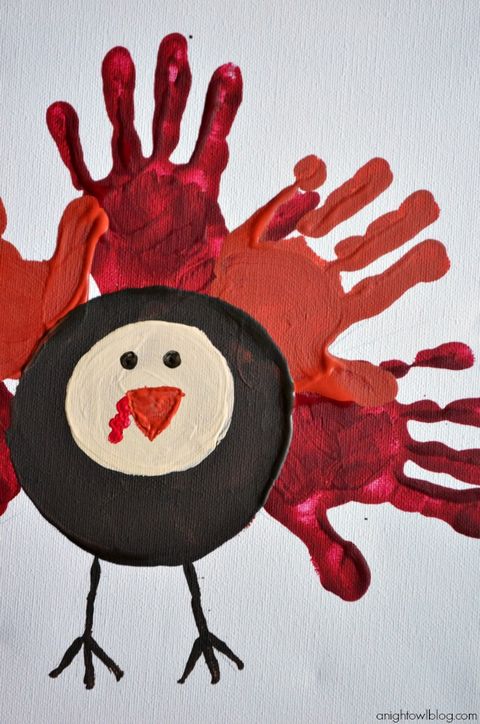 handprint turkey canvas thanksgiving crafts for kids
