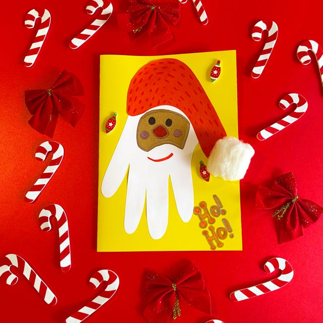 handprint christmas card, santa claus, santa hat