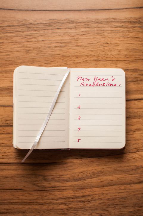 a handwritten "new year's resolution" in a notepad