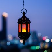 ramadan greetings hanging lantern with night sky for the muslim feast of the holy month of ramadan kareem