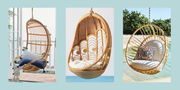 three rattan hanging chairs