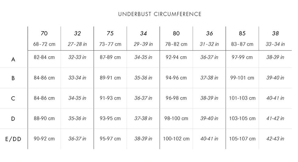 Bra Cup Size Chart Inches