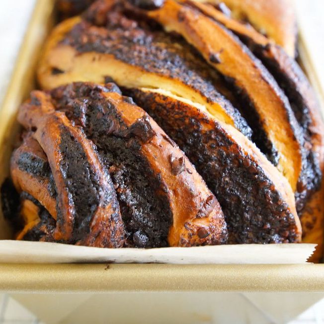 chocolate babka in loaf pan
