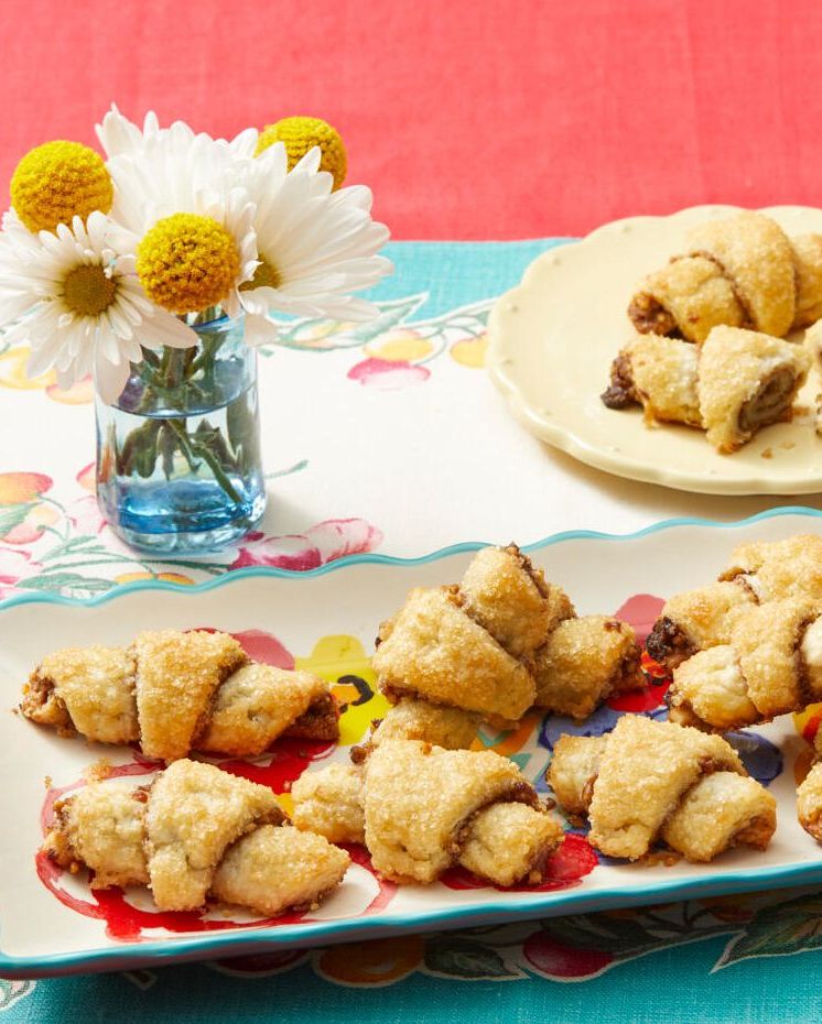 rugelach on plate with flowers on side