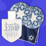 hanukkah plates, dreidel dish, star of david napkin