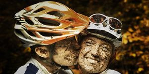 happy mountain biking couple 
