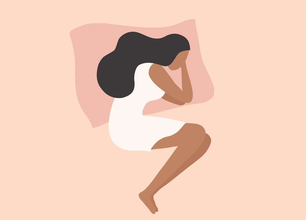 happy woman sleeping well on bed vector illustration