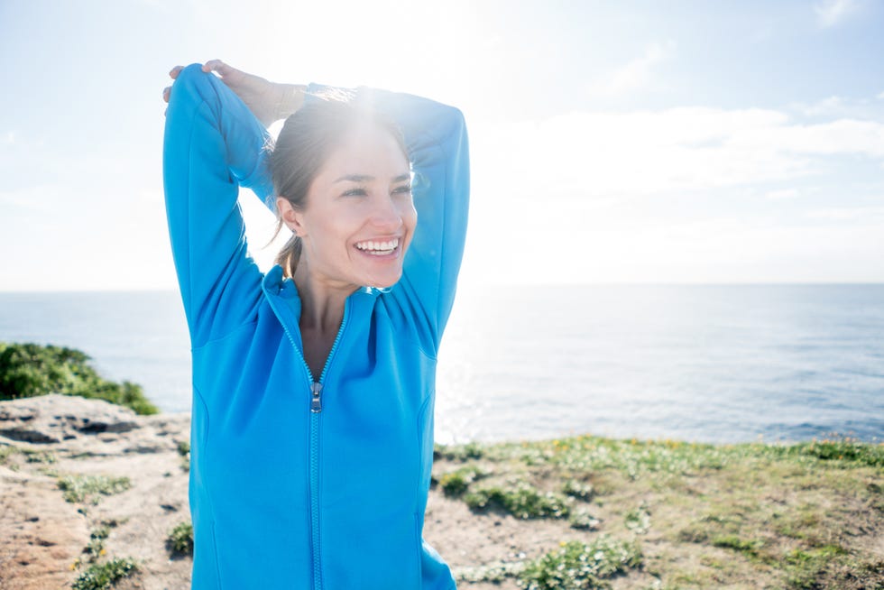 happy woman stretching