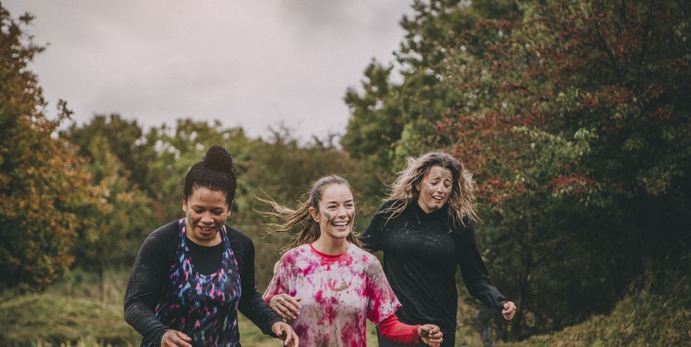 happy women running
