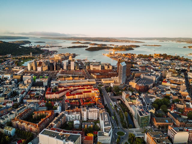 harbor and financial district view of oslo, norway