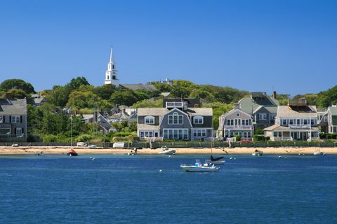 harbor view with boats and waterfront houses, nantucket island, massachusetts