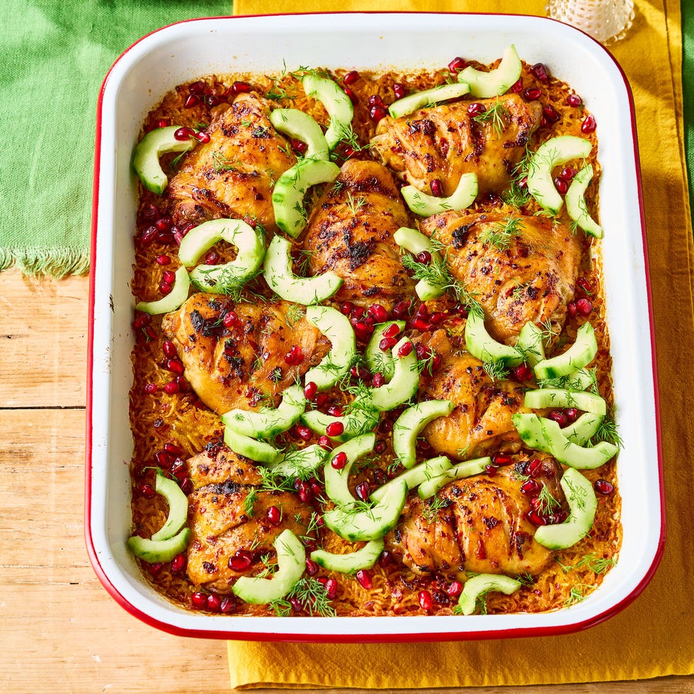 harissa chicken and saffron rice traybake