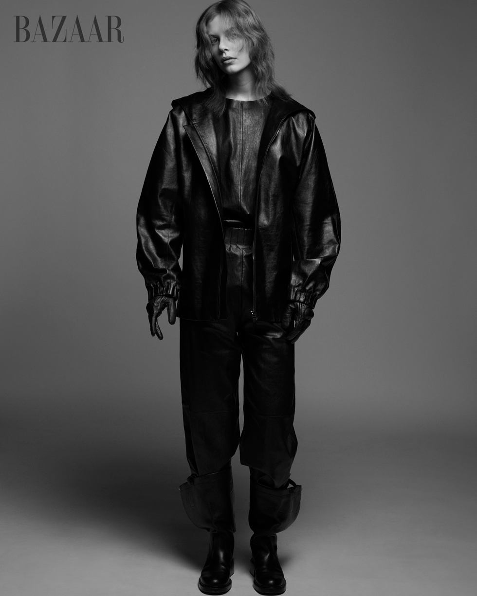 a person wearing a leather jacket
