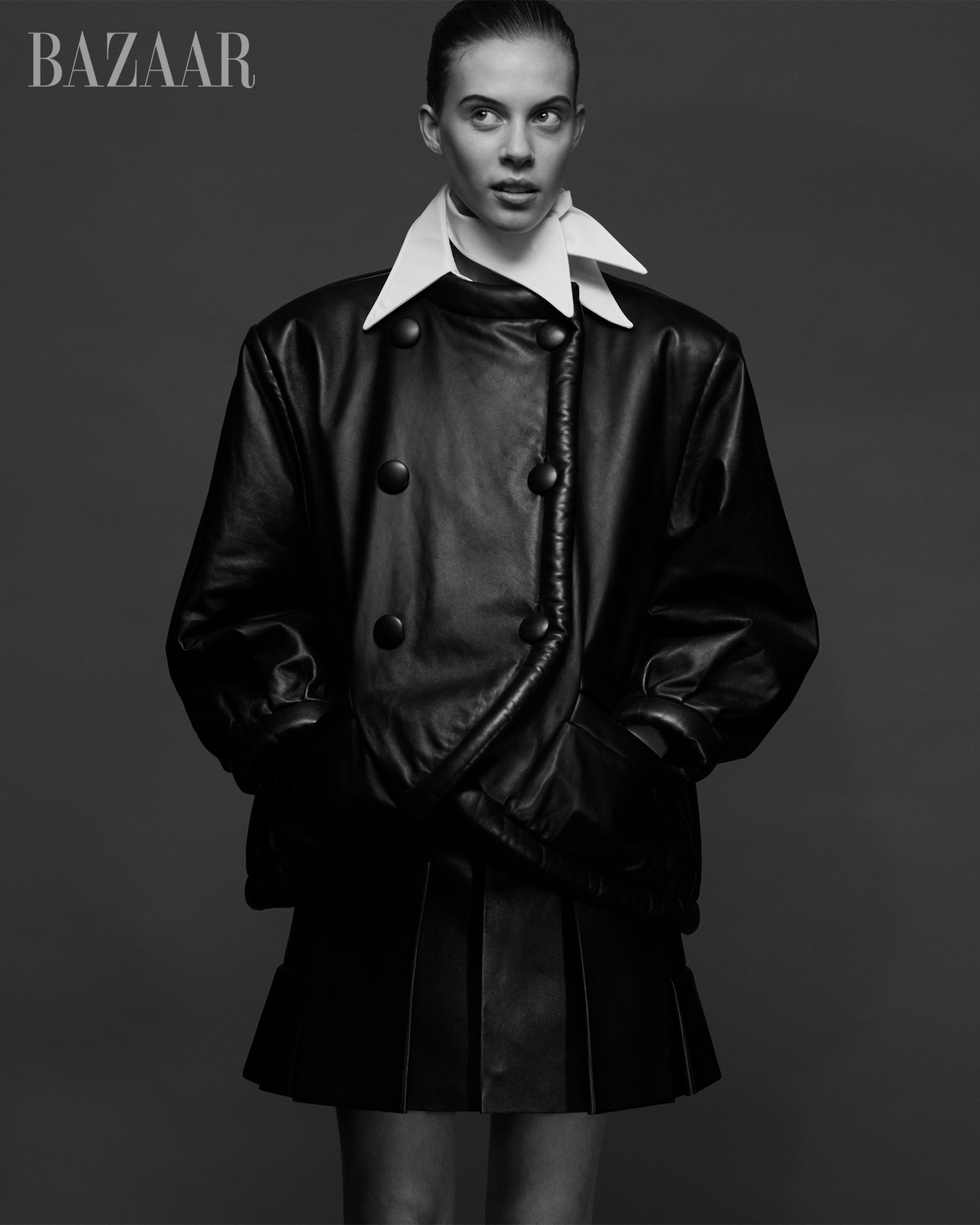 a person wearing a leather jacket