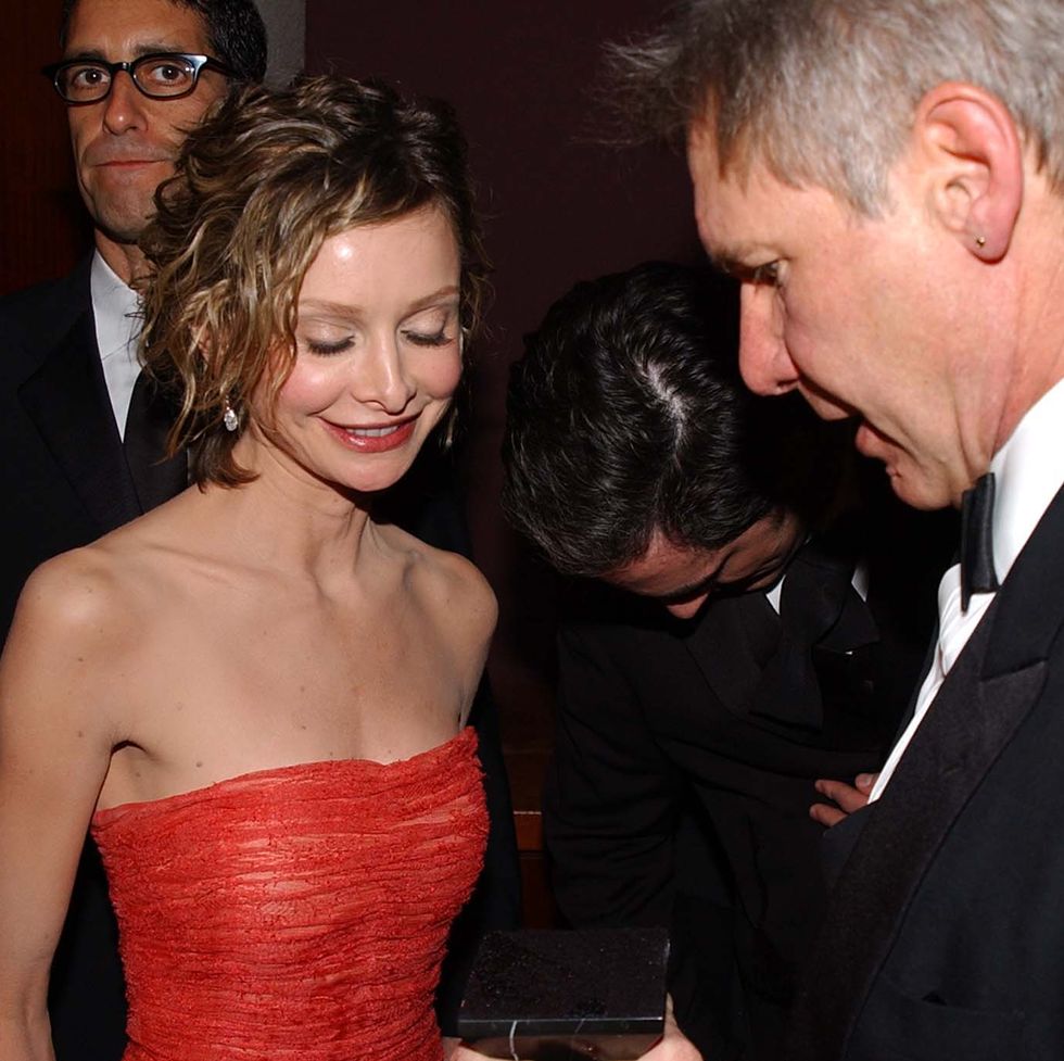 harrison ford and calista flockhart at the golden globes after party 2002