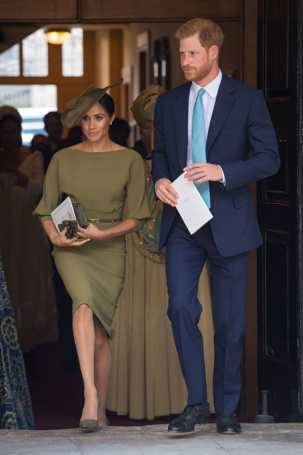 The Duchess of Sussex wore khaki green dress to Prince Louis' christening –  Meghan Markle in green Ralph Lauren dress