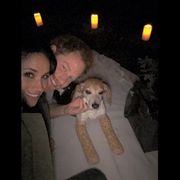 prince harry and meghan markle with beagle guy after proposal
