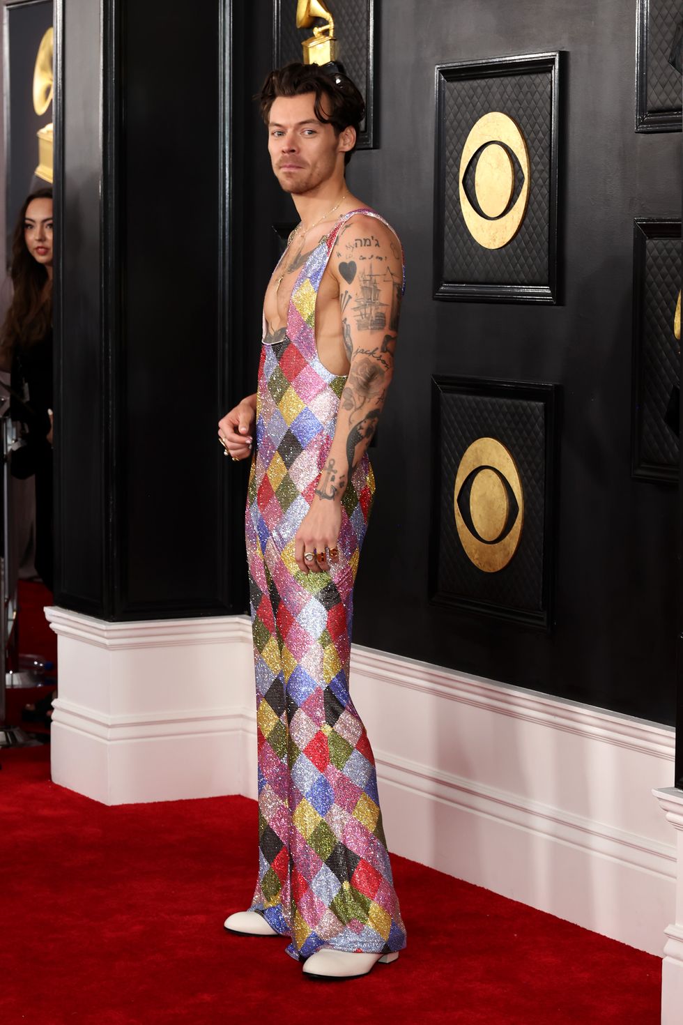 Harry Styles Wore Rainbow Jumpsuit on the 2023 Grammys Red Carpet