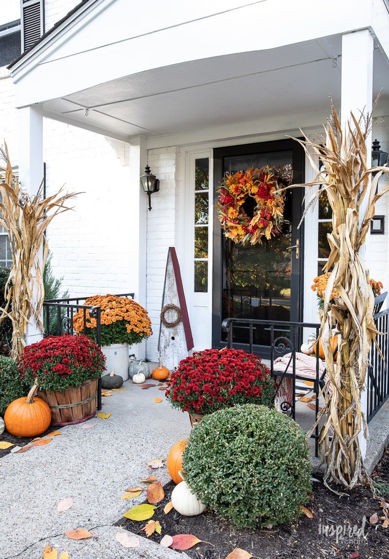 Front Door Entrance Fall Decorating Ideas | Shelly Lighting