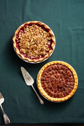 harvest pear blackberry pie and brown sugar pecan pie