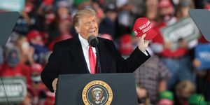 des moines, iowa   october 14 president donald trump speaks to supporters during a rally at the des moines international airport on october 14, 2020 in des moines, iowa according to a recent poll, trump leads former vice president joe biden by 6 points in the state    photo by scott olsongetty images