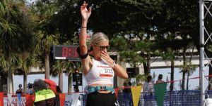 lindsay hawker finishes first marathon after breast cancer