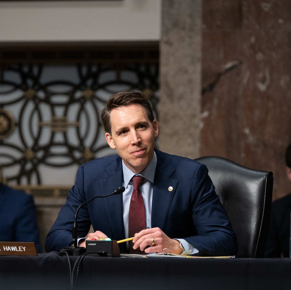 washington, dc   march 25 sen josh hawley r mo speaks during a senate armed services committee hearing march 25, 2021 on capitol hill in washington dc the committee is hearing testimony regarding the defense authorization request for fiscal year 2022 photo by anna moneymaker poolgetty images