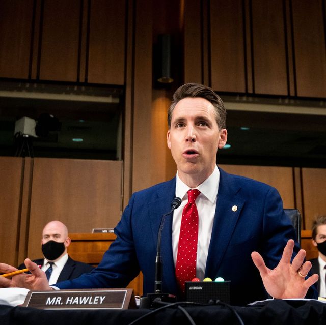 senator josh hawley r mo, questions witnesses during a senate judiciary committee hearing on voting rights on capitol hill in washington, dc on april 20, 2021 photo by bill clark  pool  afp photo by bill clarkpoolafp via getty images