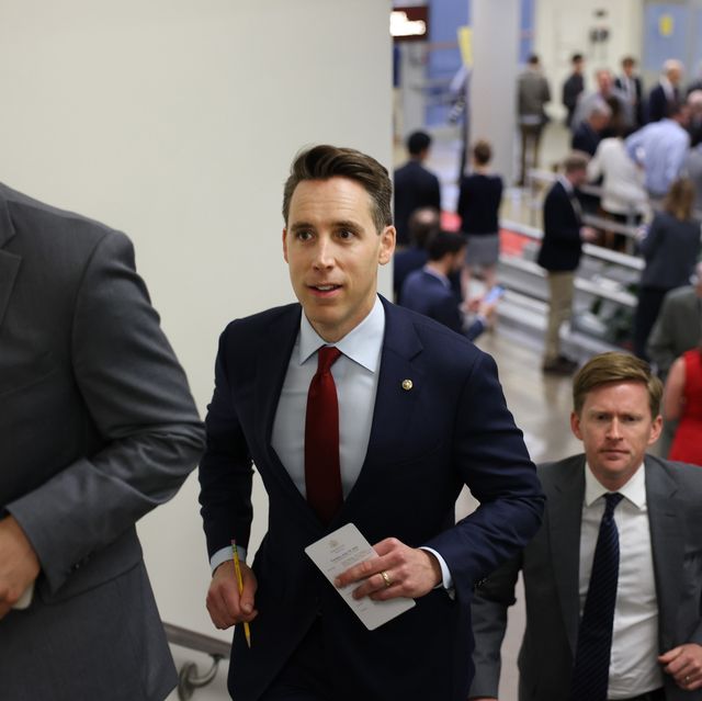 washington, dc   june 22 us sen josh hawley r mo walks through the senate subway during a vote on june 22, 2021 in washington, dc the senate will hold a procedural vote on the for the people act on tuesday evening photo by anna moneymakergetty images
