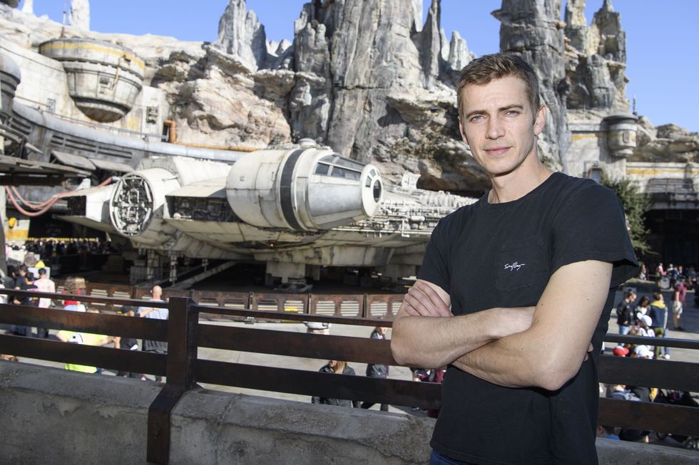 anaheim, ca   october 29  in this handout photo provided by disneyland resort, actor hayden christensen poses in front of the millennium falcon smugglers run in star wars galaxys edge while vacationing at disneyland park on october 29, 2019 in anaheim, california  photo by richard harbaughdisneyland resort via getty images