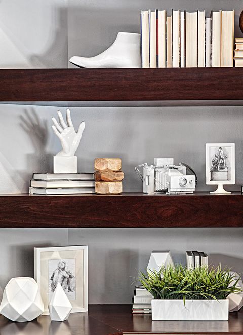 Shelf, Shelving, White, Furniture, Wall, Room, Interior design, Bookcase, Wood, Table, 