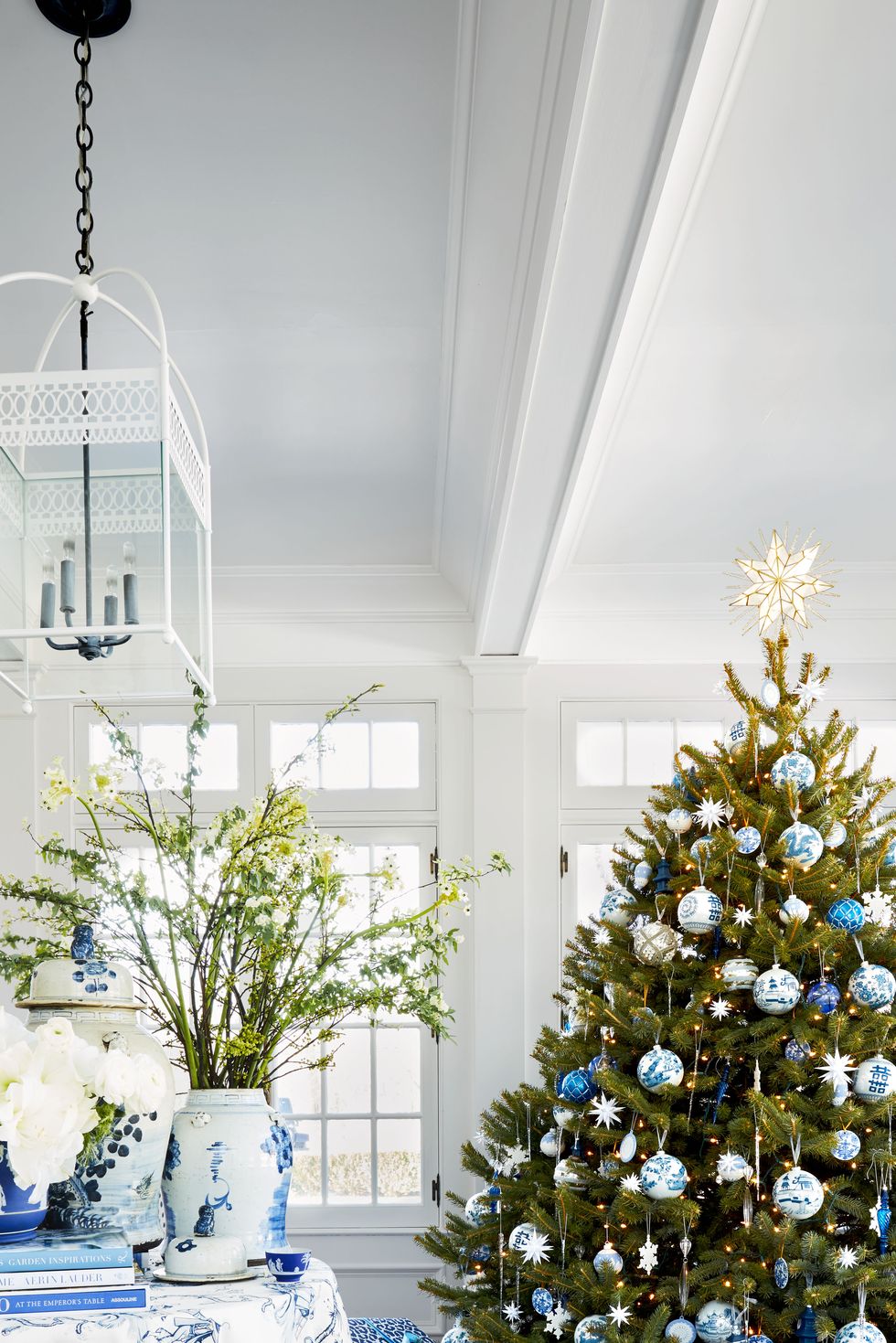 BLUE + GREEN CHRISTMAS TREE AND MANTEL